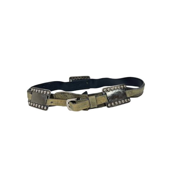 J. Le Peleur De Chien Tan Distressed Leather Belt Studded Made in France Western - Picture 1 of 7